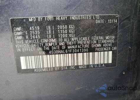 2015 Subaru Legacy 2.5I Limited z USA, uszkodzony, nr VIN 4S3BNAL61F3041390